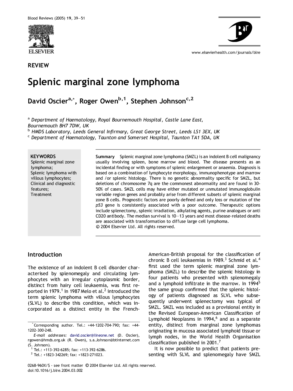 Splenic marginal zone lymphoma