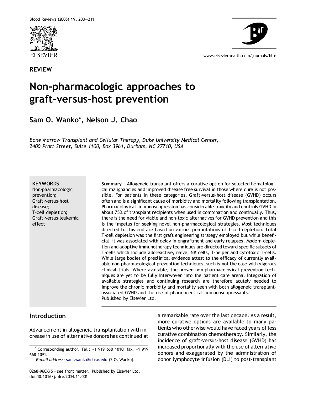 Non-pharmacologic approaches to graft-versus-host prevention