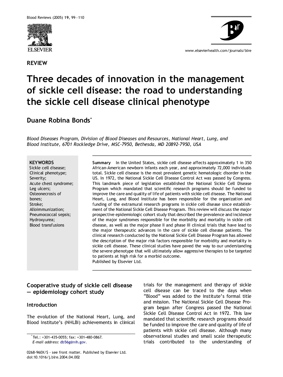 Three decades of innovation in the management of sickle cell disease: the road to understanding the sickle cell disease clinical phenotype