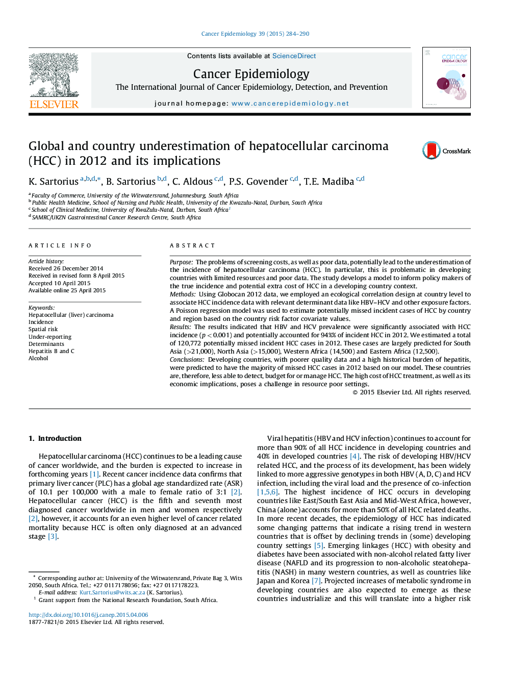 Global and country underestimation of hepatocellular carcinoma (HCC) in 2012 and its implications