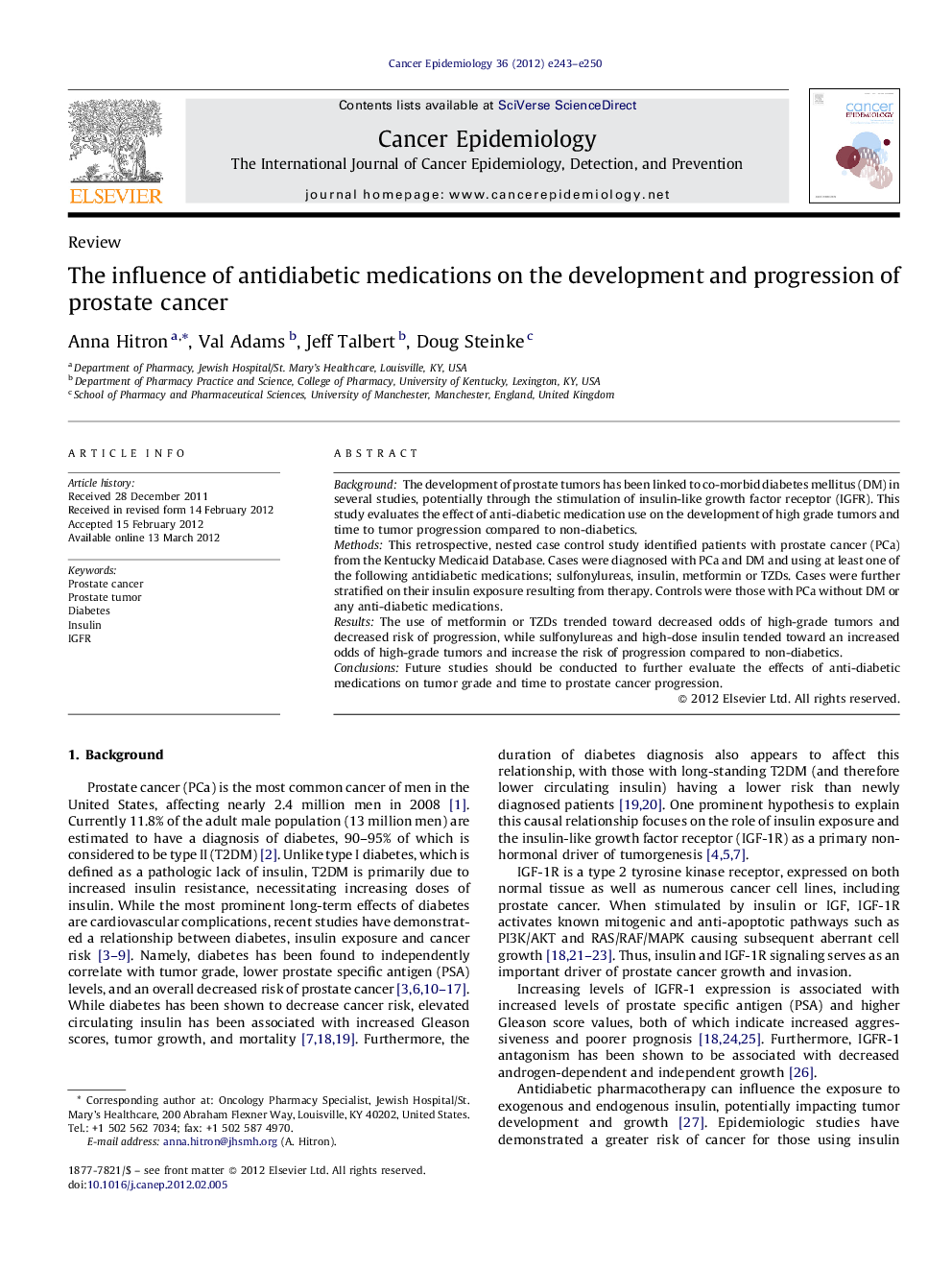 The influence of antidiabetic medications on the development and progression of prostate cancer