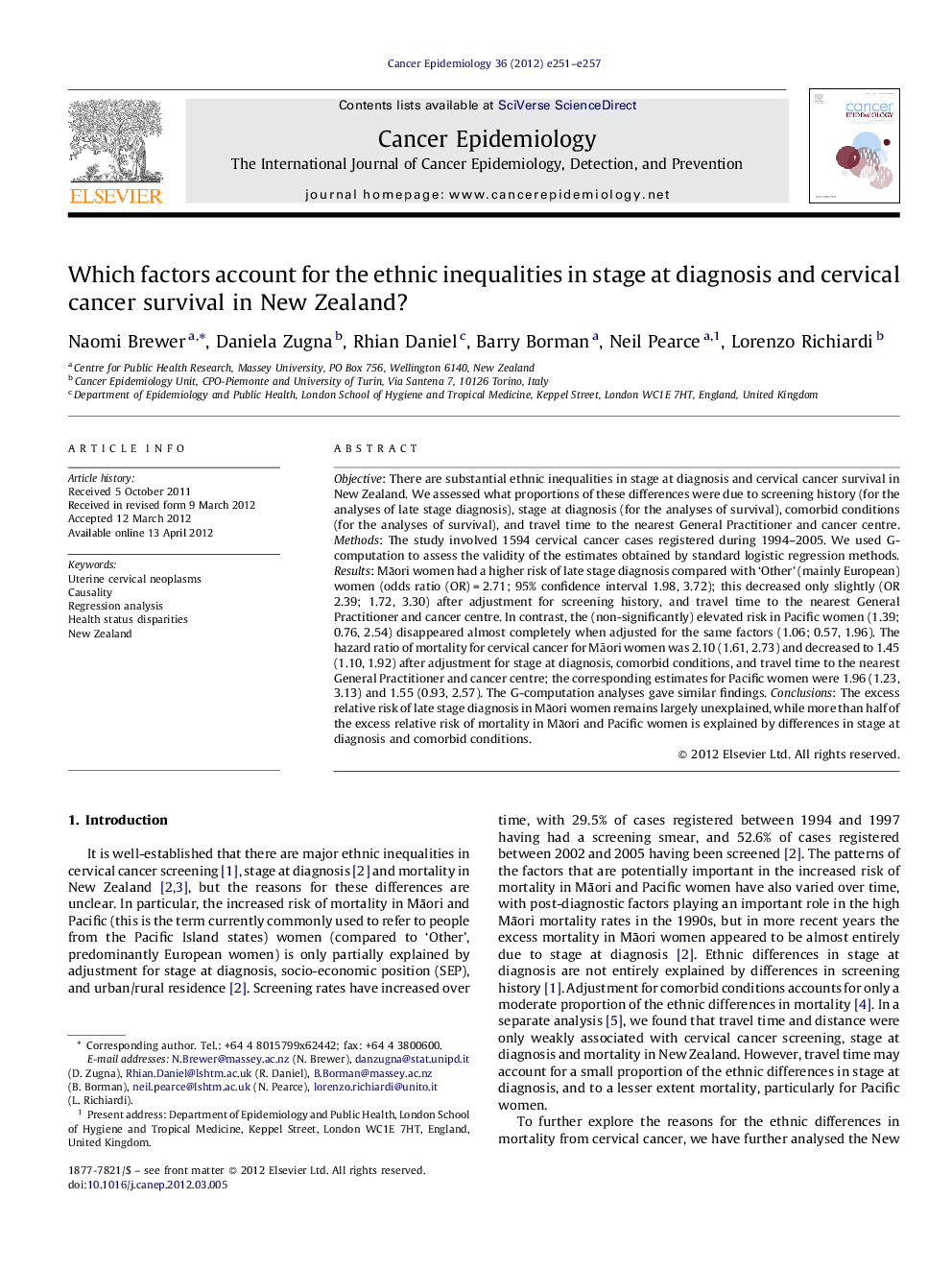 Which factors account for the ethnic inequalities in stage at diagnosis and cervical cancer survival in New Zealand?