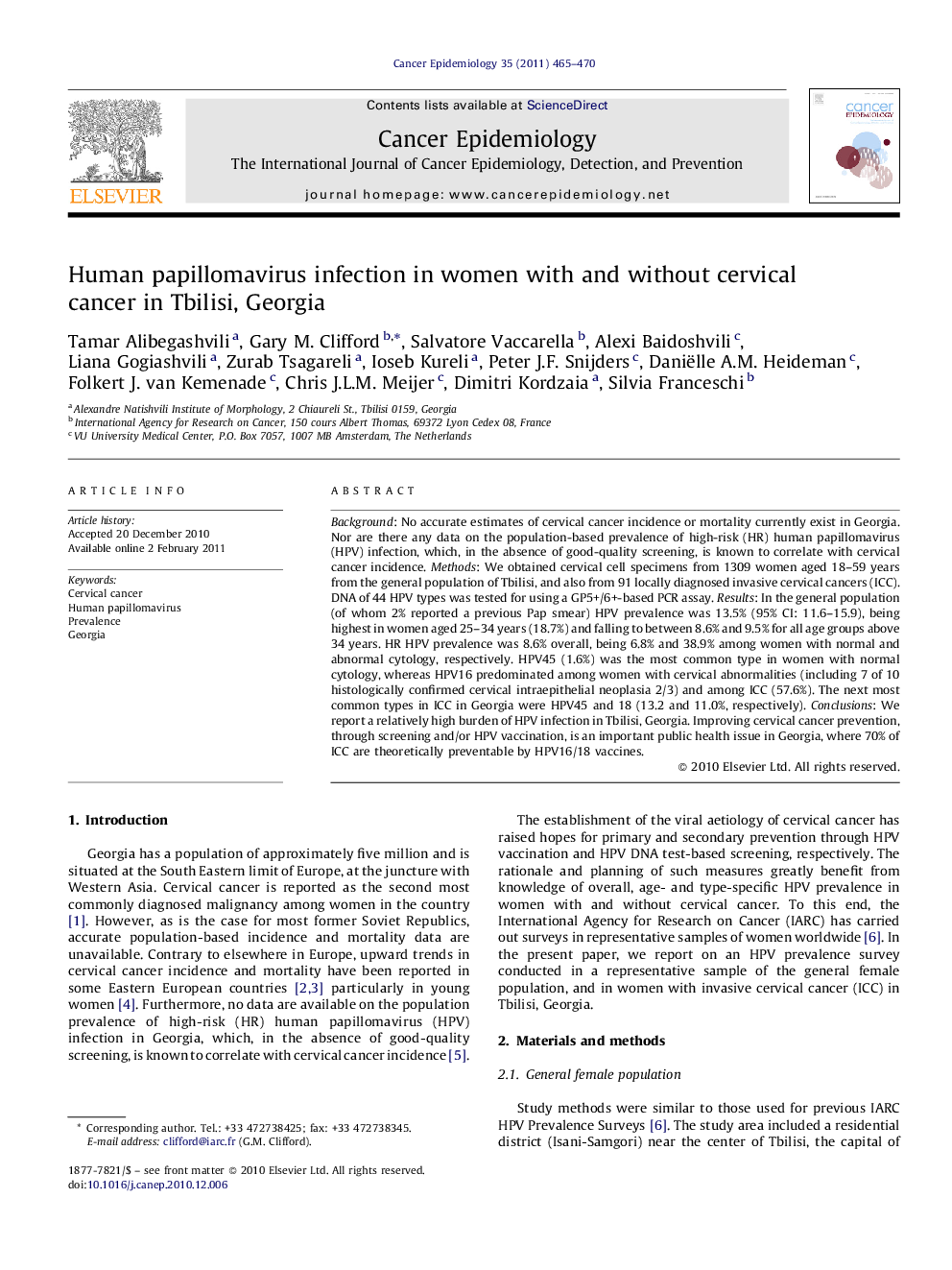 Human papillomavirus infection in women with and without cervical cancer in Tbilisi, Georgia