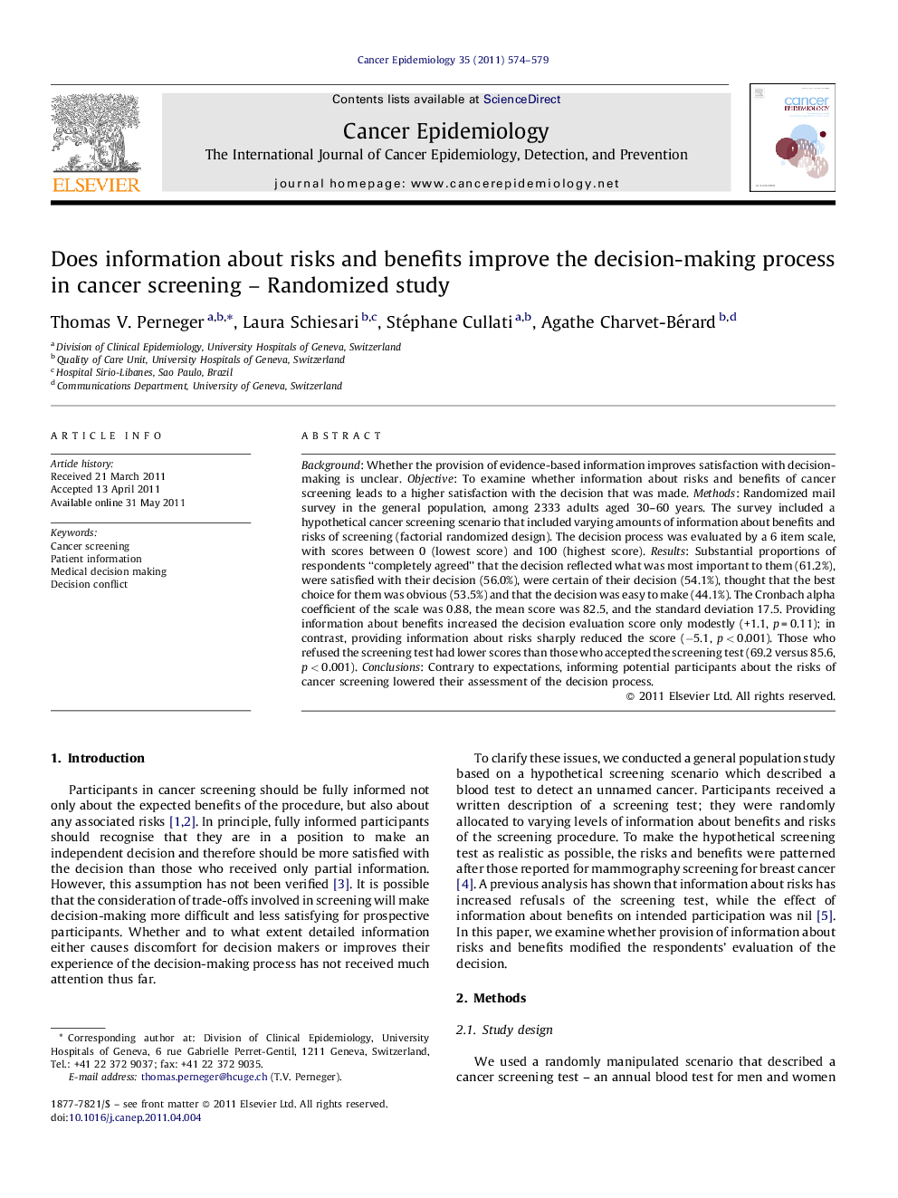 Does information about risks and benefits improve the decision-making process in cancer screening - Randomized study