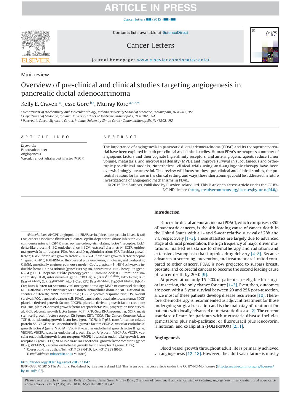 Overview of pre-clinical and clinical studies targeting angiogenesis in pancreatic ductal adenocarcinoma