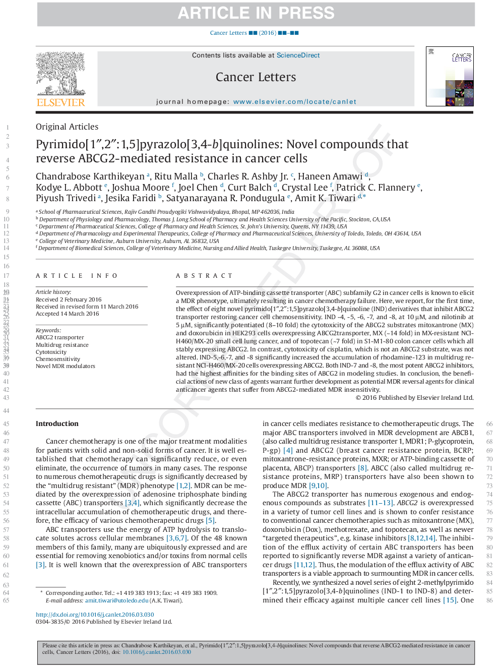 Pyrimido[1â³,2â³:1,5]pyrazolo[3,4-b]quinolines: Novel compounds that reverse ABCG2-mediated resistance in cancer cells