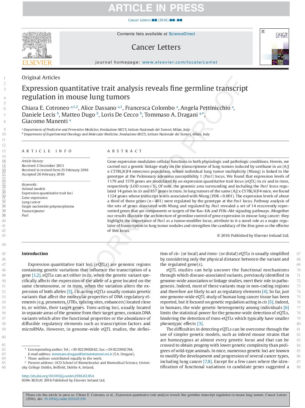 Expression quantitative trait analysis reveals fine germline transcript regulation in mouse lung tumors