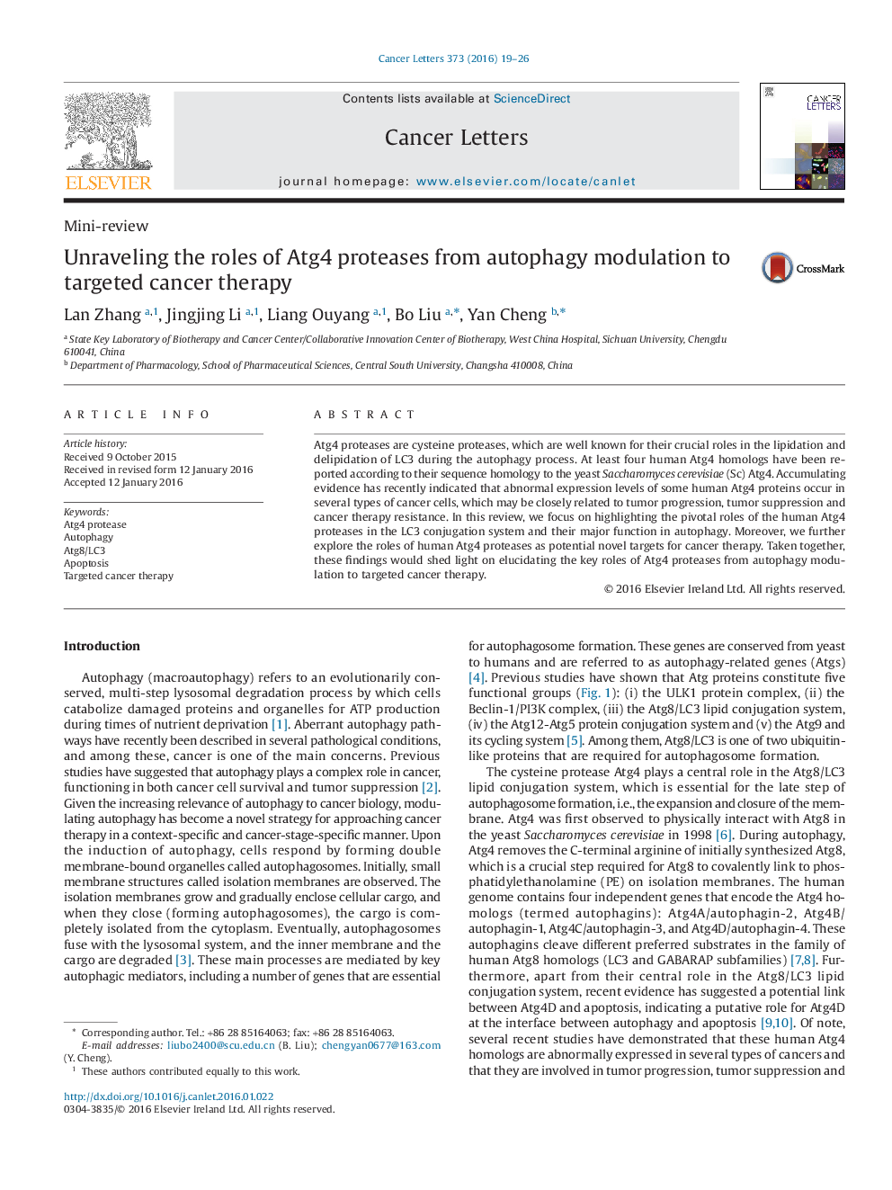 Unraveling the roles of Atg4 proteases from autophagy modulation to targeted cancer therapy