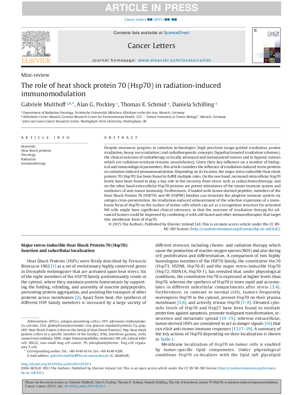 The role of heat shock protein 70 (Hsp70) in radiation-induced immunomodulation