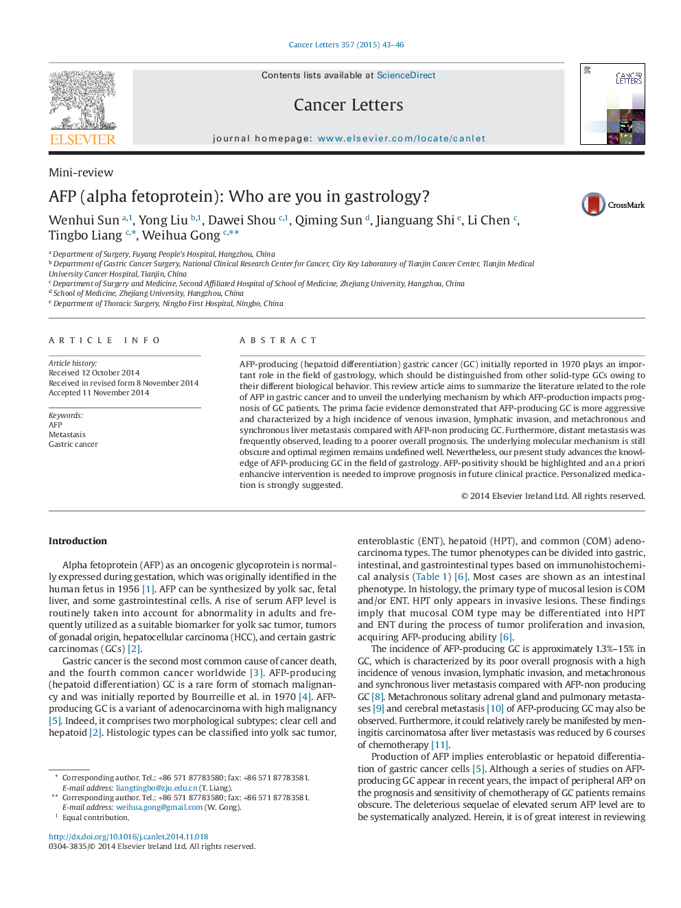 AFP (alpha fetoprotein): Who are you in gastrology?