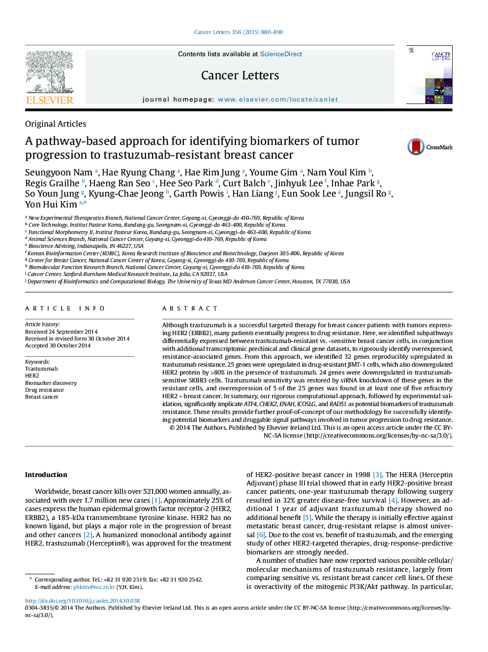 A pathway-based approach for identifying biomarkers of tumor progression to trastuzumab-resistant breast cancer