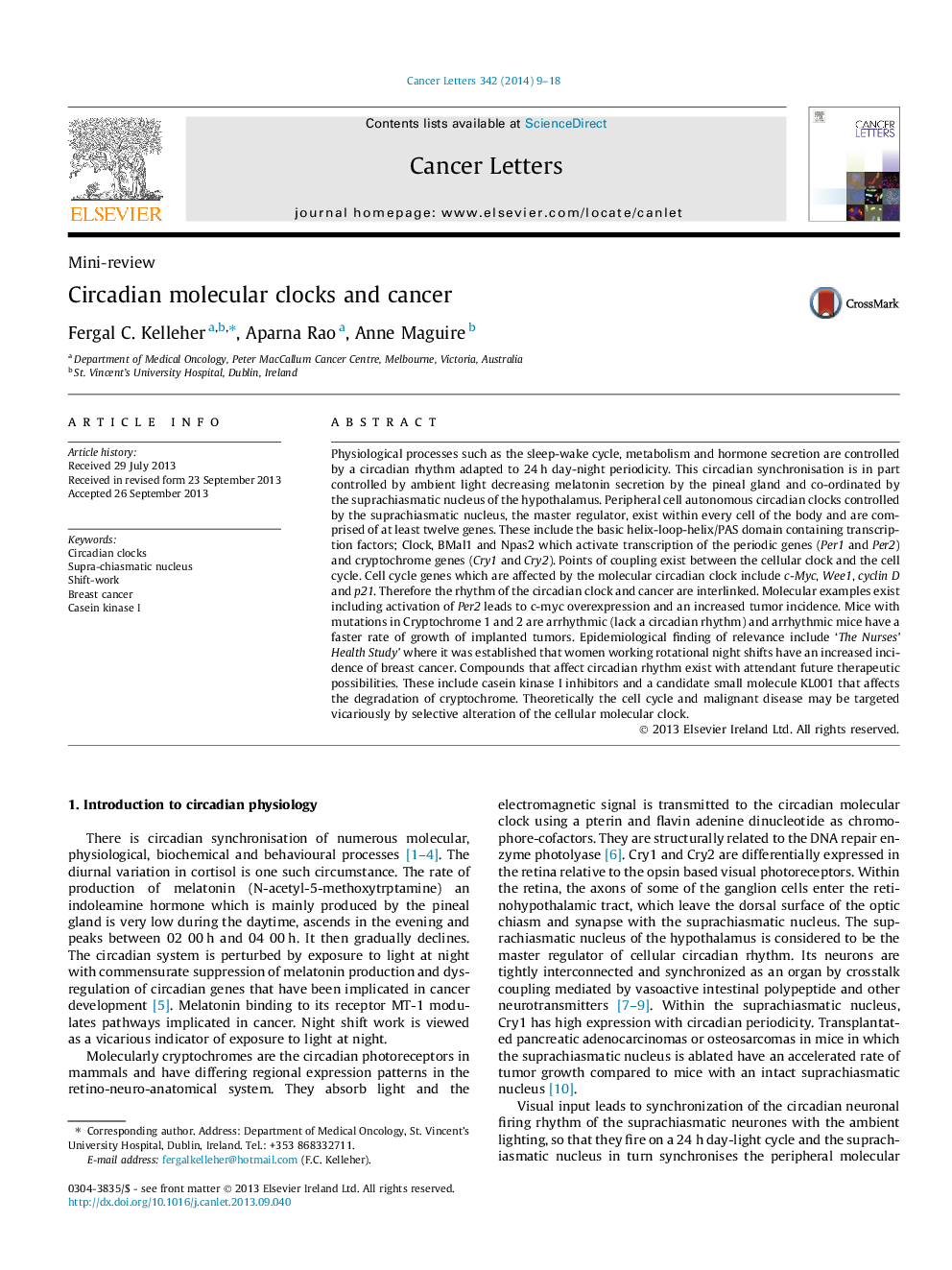 Circadian molecular clocks and cancer