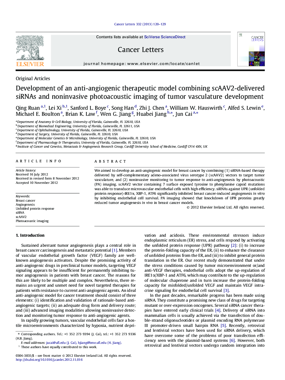 Development of an anti-angiogenic therapeutic model combining scAAV2-delivered siRNAs and noninvasive photoacoustic imaging of tumor vasculature development