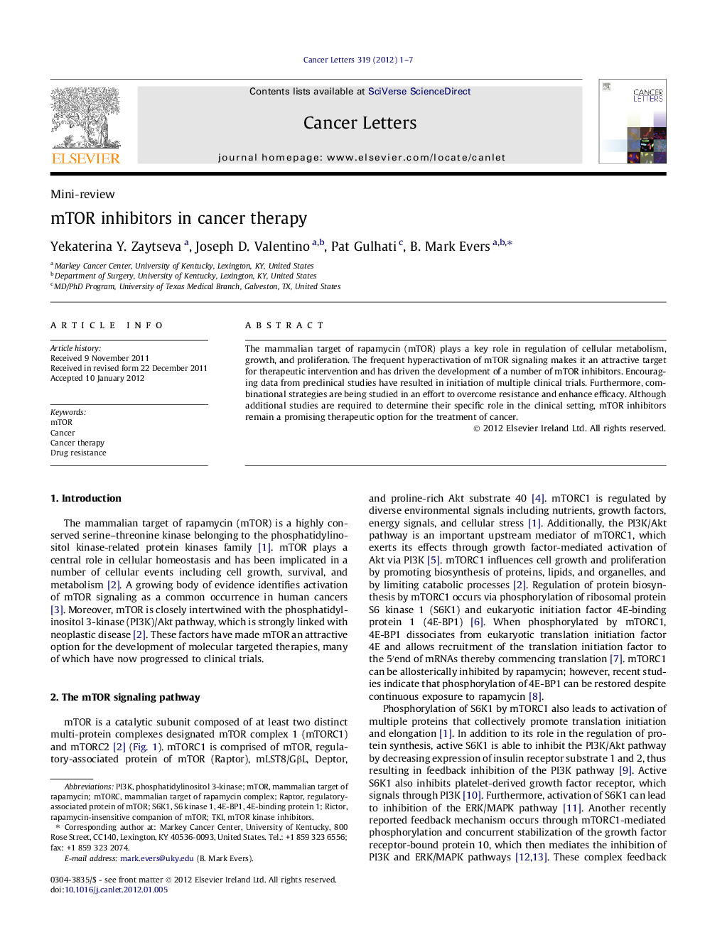 mTOR inhibitors in cancer therapy