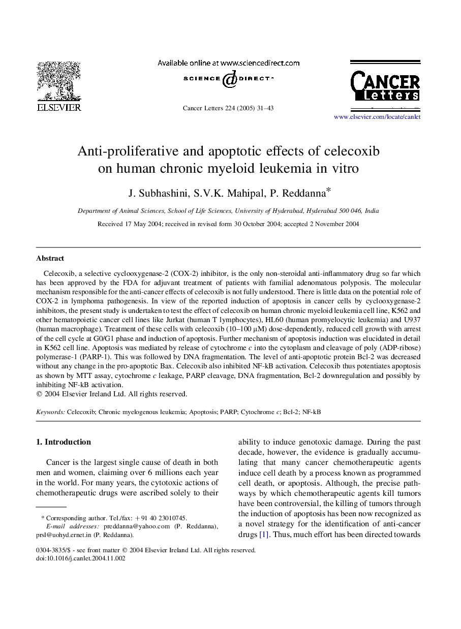 Anti-proliferative and apoptotic effects of celecoxib on human chronic myeloid leukemia in vitro