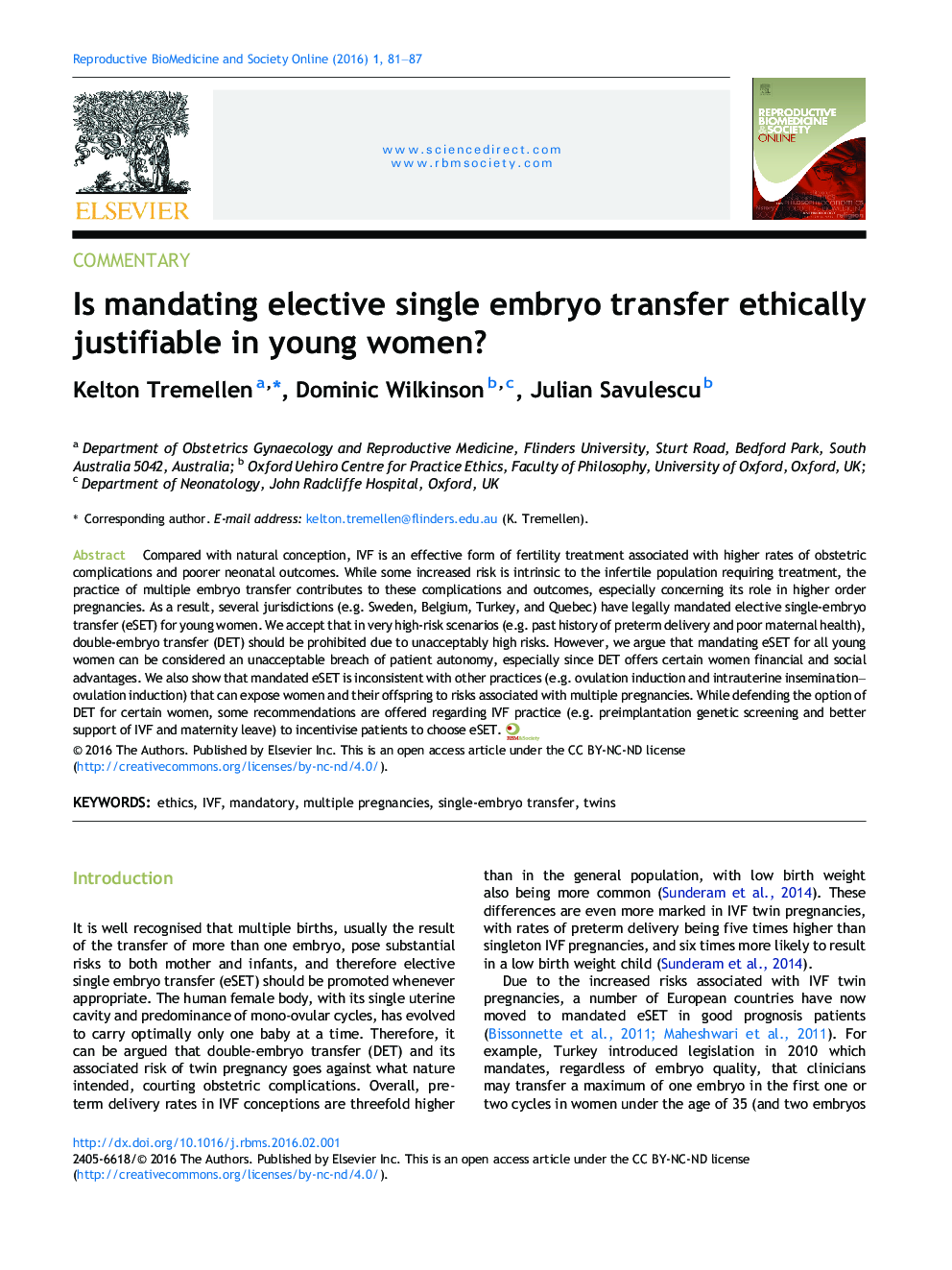 Is mandating elective single embryo transfer ethically justifiable in young women?