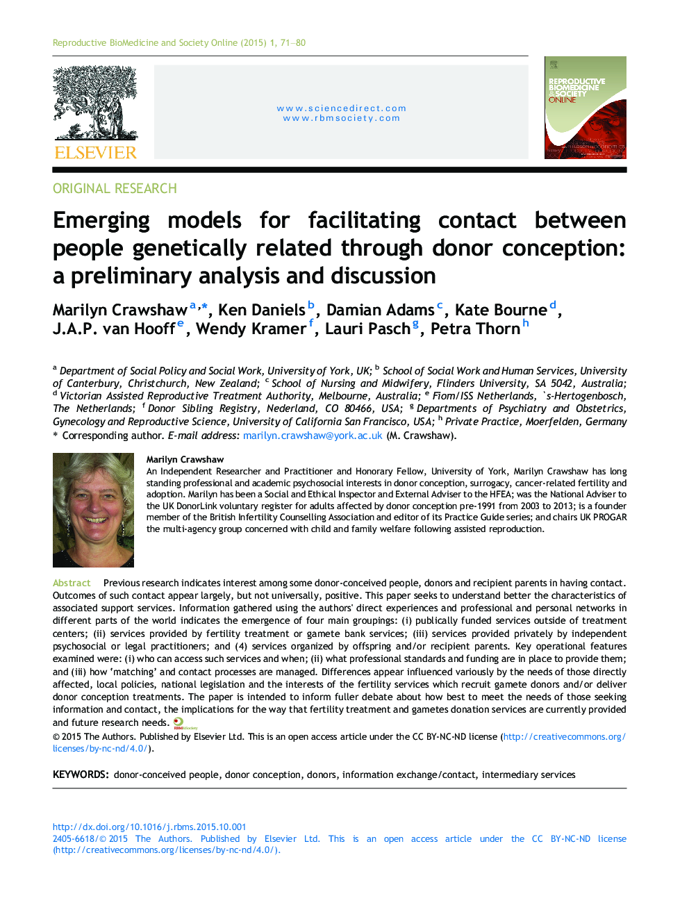 Emerging models for facilitating contact between people genetically related through donor conception: a preliminary analysis and discussion