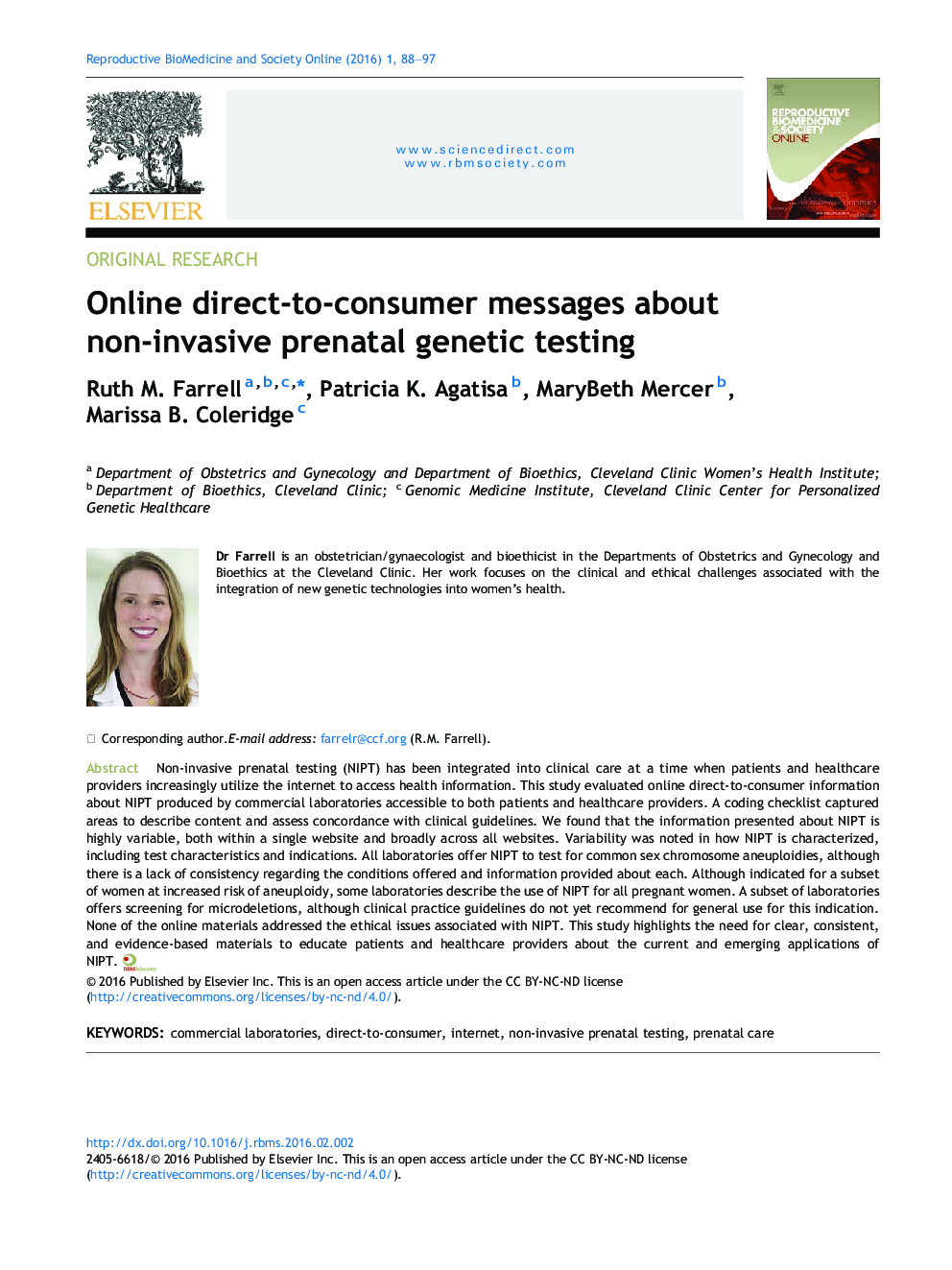 Online direct-to-consumer messages about non-invasive prenatal genetic testing