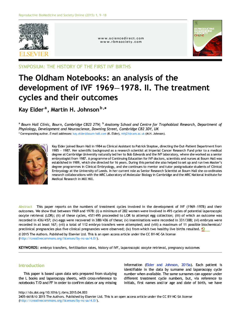 The Oldham Notebooks: an analysis of the development of IVF 1969–1978. II. The treatment cycles and their outcomes