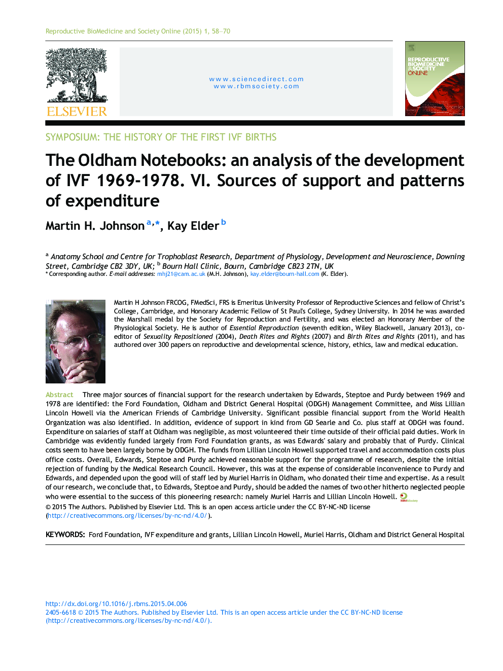 The Oldham Notebooks: an analysis of the development of IVF 1969-1978. VI. Sources of support and patterns of expenditure