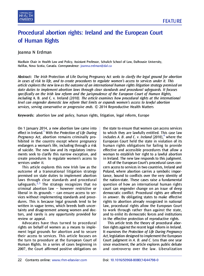 Procedural abortion rights: Ireland and the European Court of Human Rights