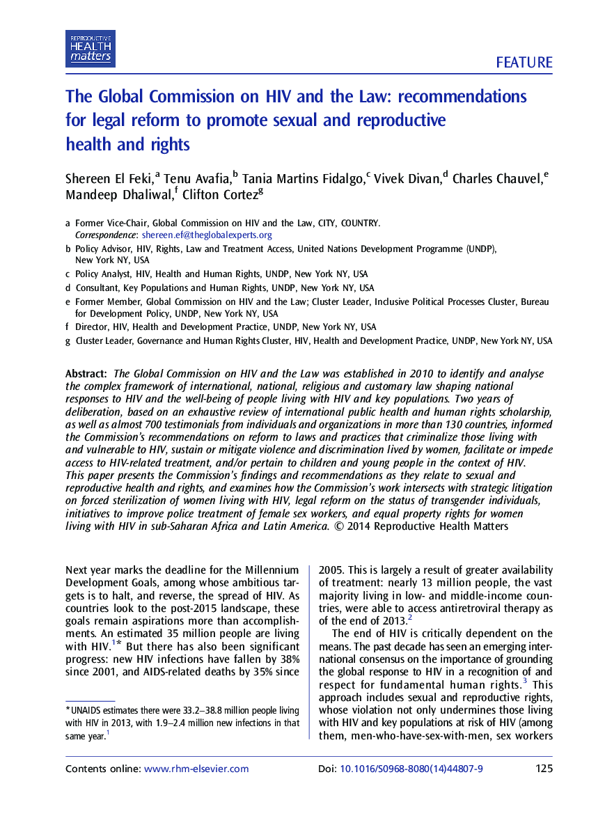 The Global Commission on HIV and the Law: recommendations for legal reform to promote sexual and reproductive health and rights