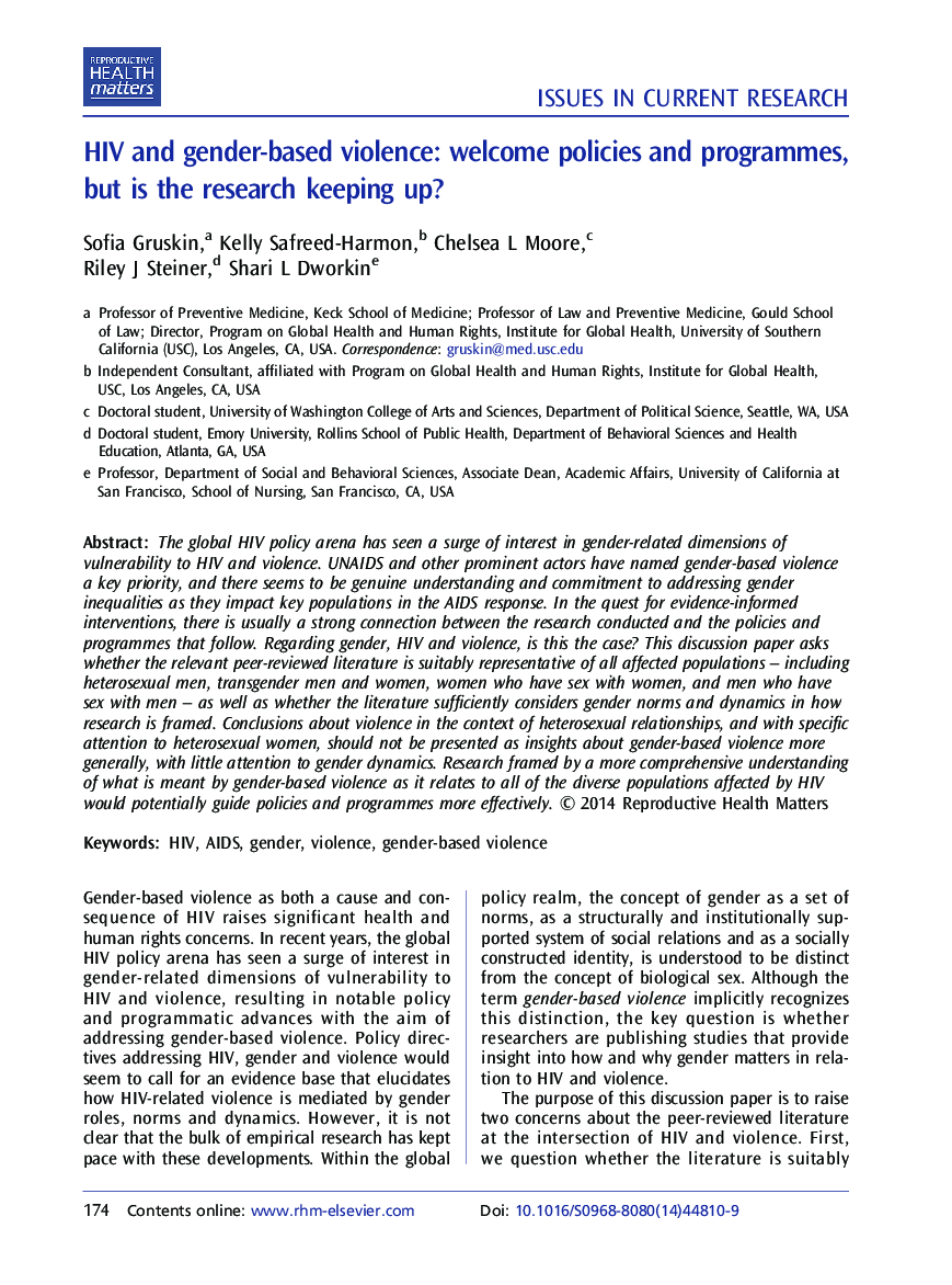 HIV and gender-based violence: welcome policies and programmes, but is the research keeping up?