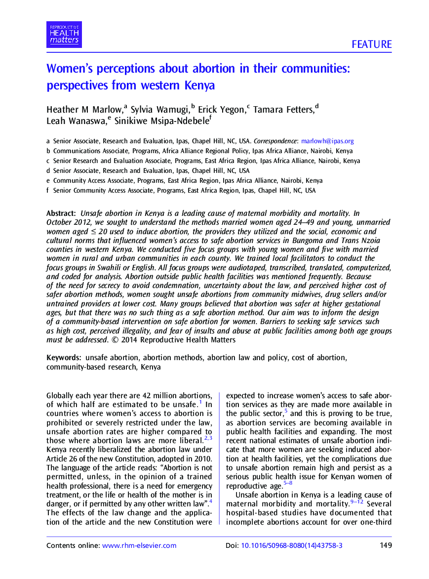 Women’s perceptions about abortion in their communities: perspectives from western Kenya