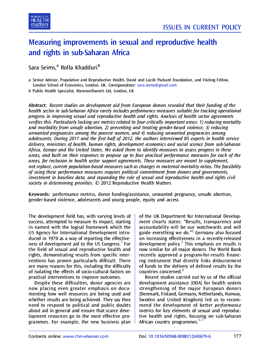 Measuring improvements in sexual and reproductive health and rights in sub-Saharan Africa