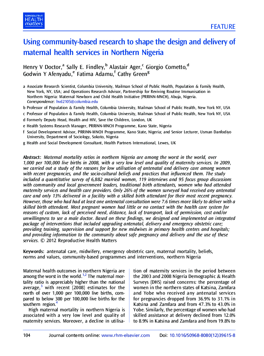 Using community-based research to shape the design and delivery of maternal health services in Northern Nigeria