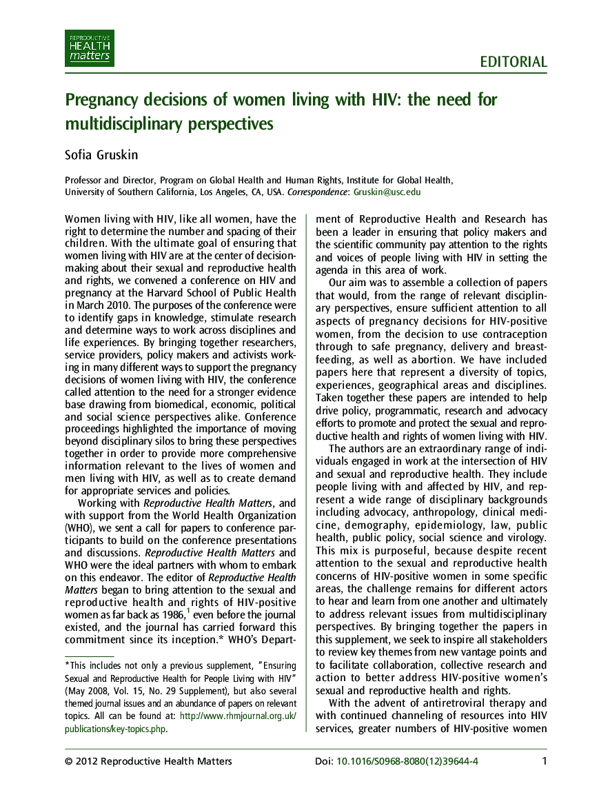 Pregnancy decisions of women living with HIV: the need for multidisciplinary perspectives