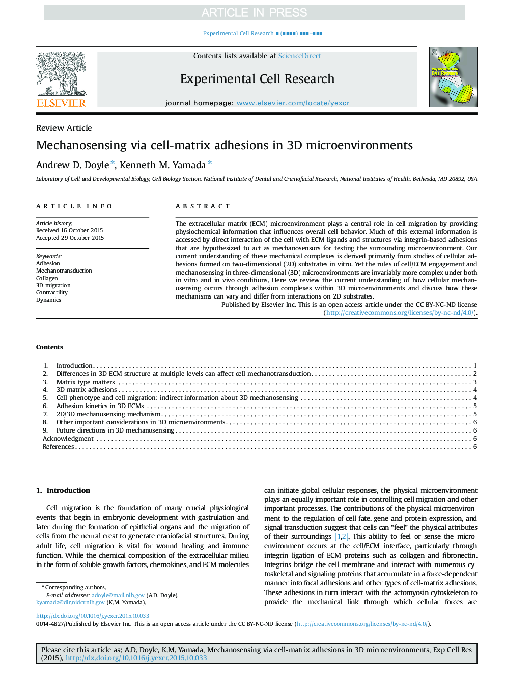 Mechanosensing via cell-matrix adhesions in 3D microenvironments