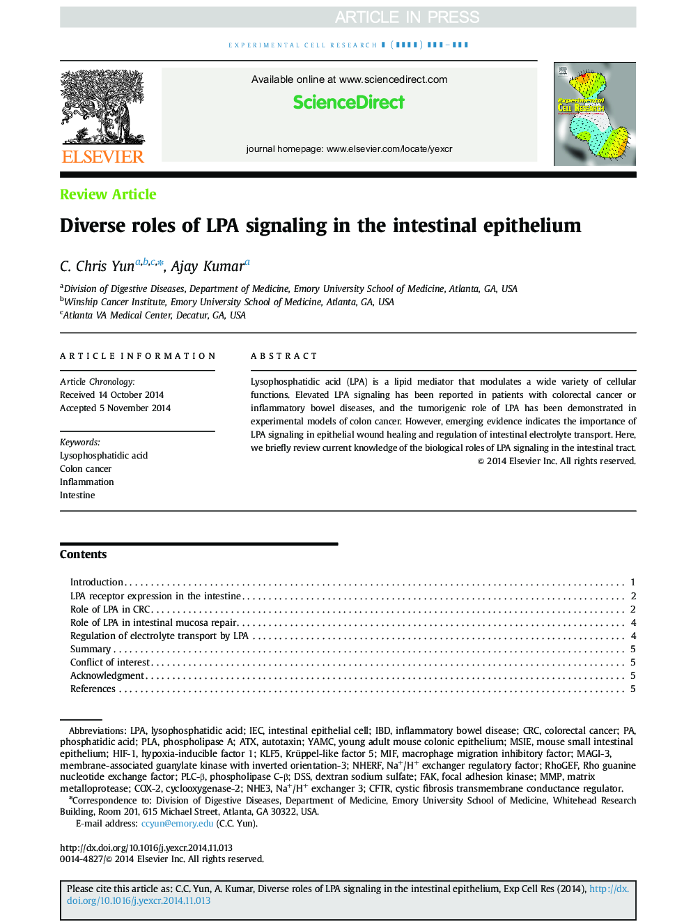 Diverse roles of LPA signaling in the intestinal epithelium