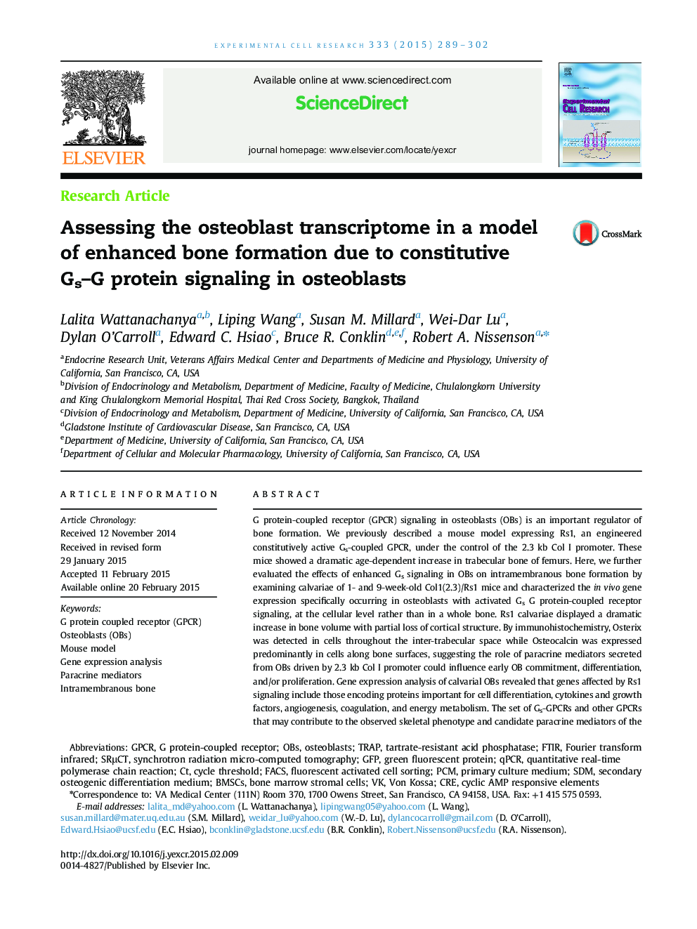 Assessing the osteoblast transcriptome in a model of enhanced bone formation due to constitutive Gs-G protein signaling in osteoblasts