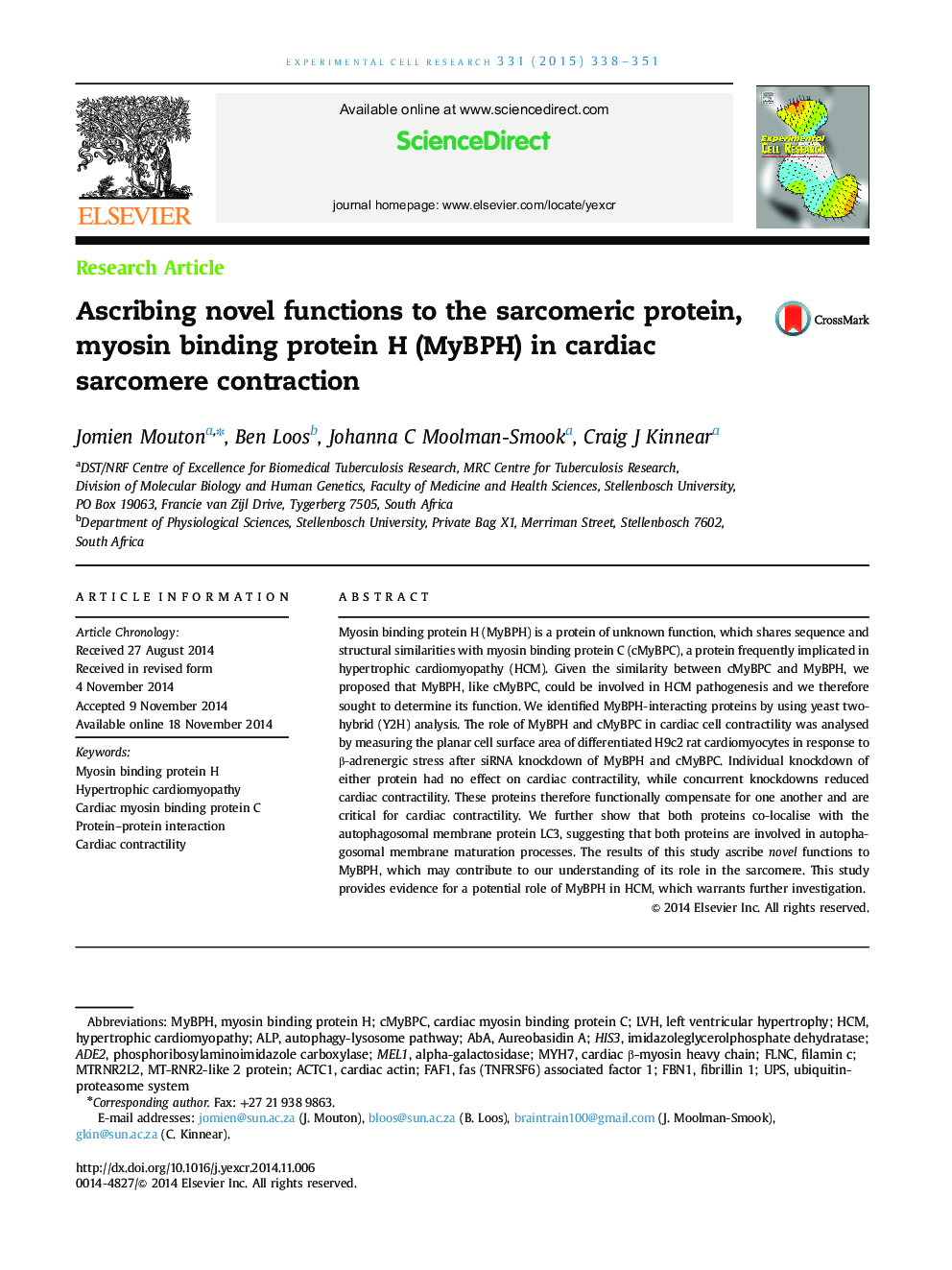 Ascribing novel functions to the sarcomeric protein, myosin binding protein H (MyBPH) in cardiac sarcomere contraction