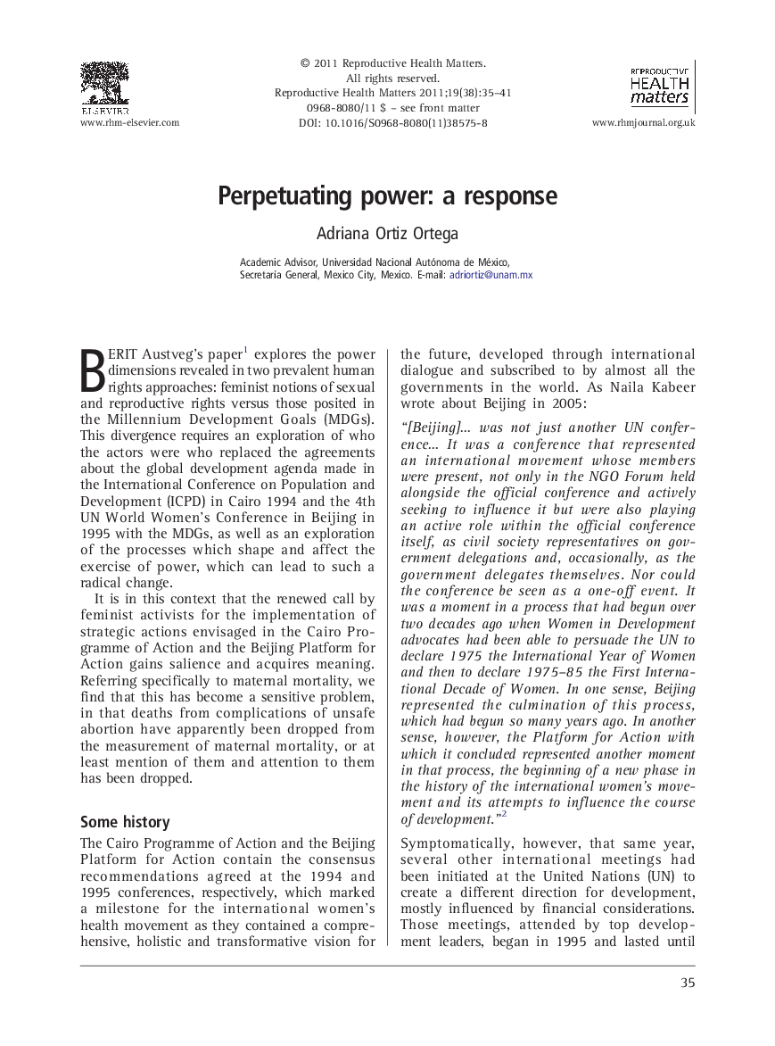 عکس صفحه اول مقاله: Perpetuating power: a response Perpetuating power: a response