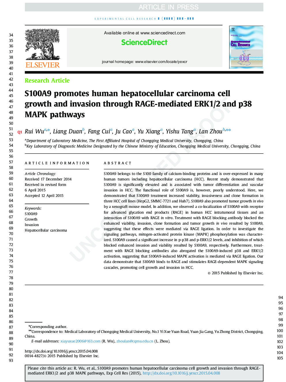 S100A9 promotes human hepatocellular carcinoma cell growth and invasion through RAGE-mediated ERK1/2 and p38 MAPK pathways