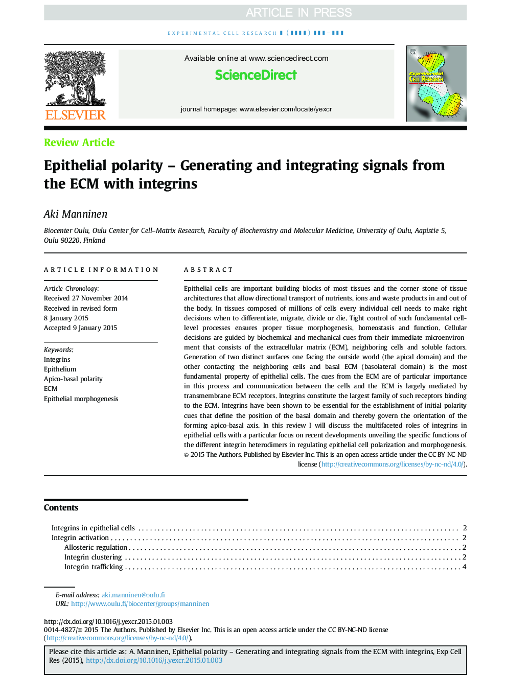 Epithelial polarity - Generating and integrating signals from the ECM with integrins