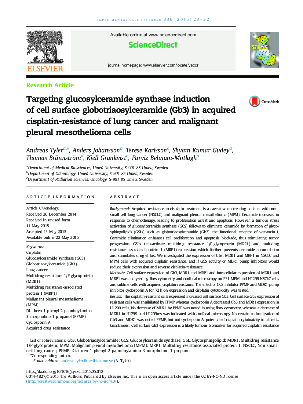 Targeting glucosylceramide synthase induction of cell surface globotriaosylceramide (Gb3) in acquired cisplatin-resistance of lung cancer and malignant pleural mesothelioma cells