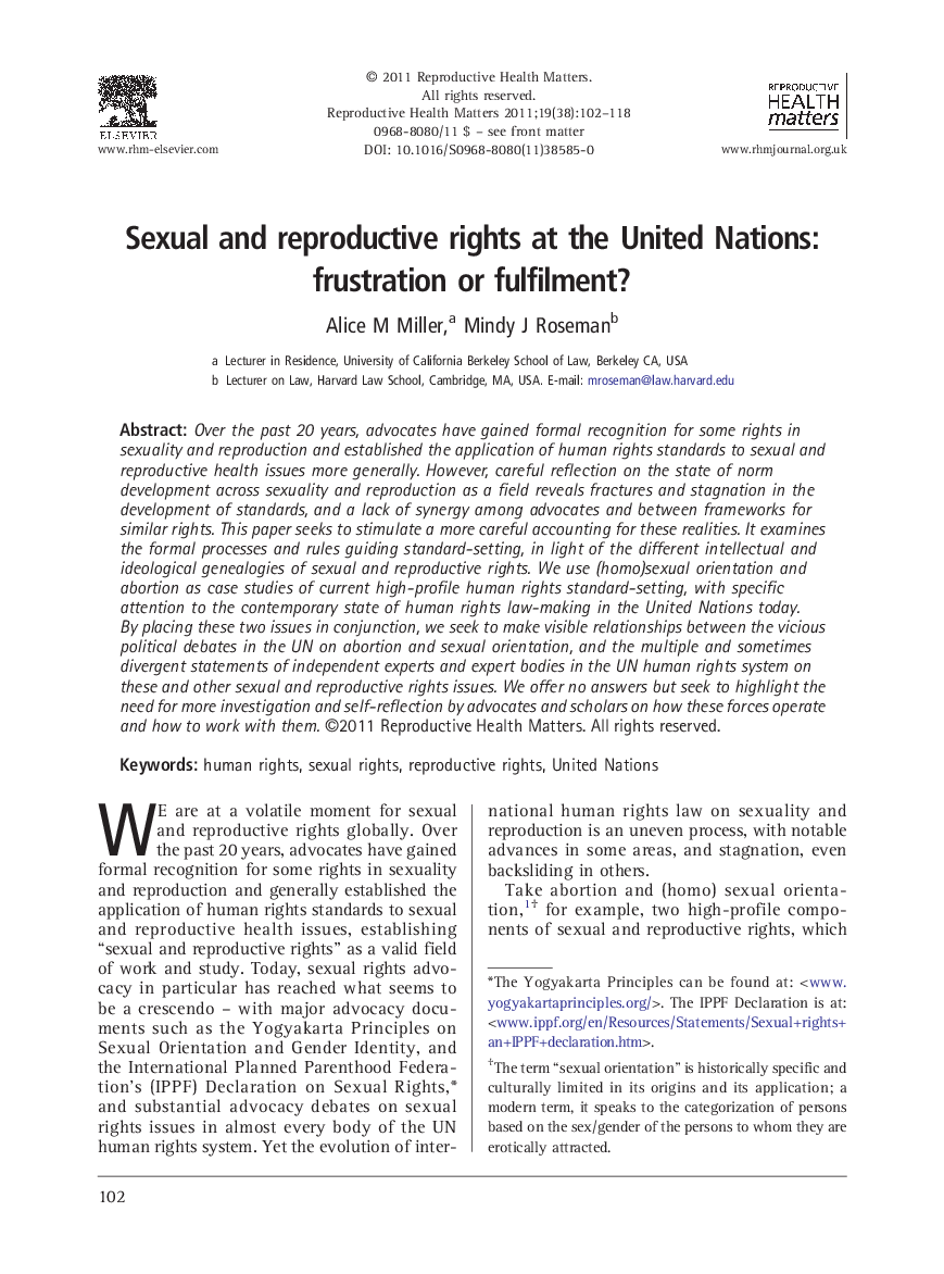 Sexual and reproductive rights at the United Nations: frustration or fulfilment?