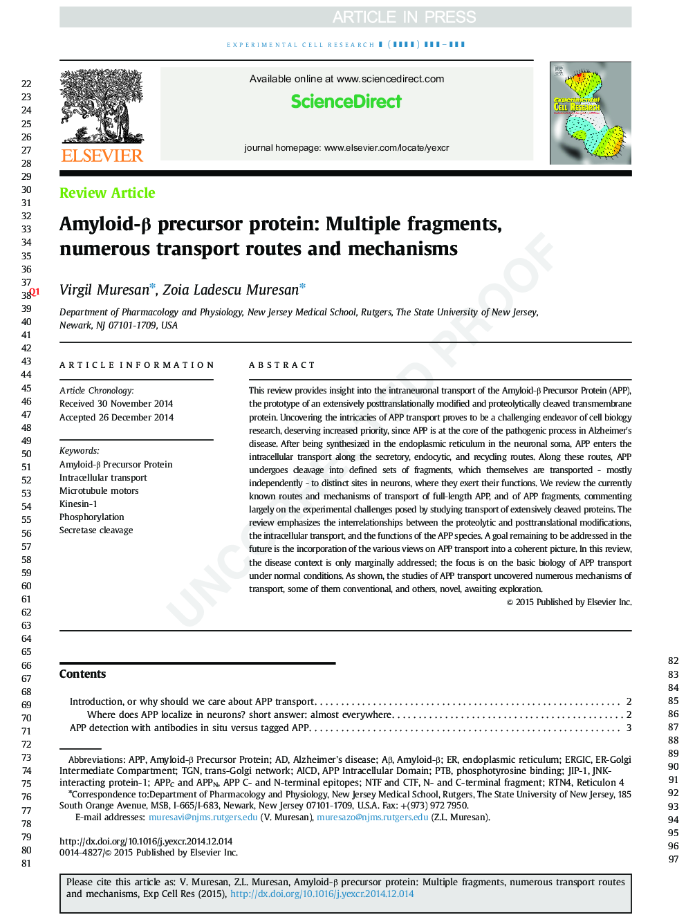 Amyloid-Î² precursor protein: Multiple fragments, numerous transport routes and mechanisms