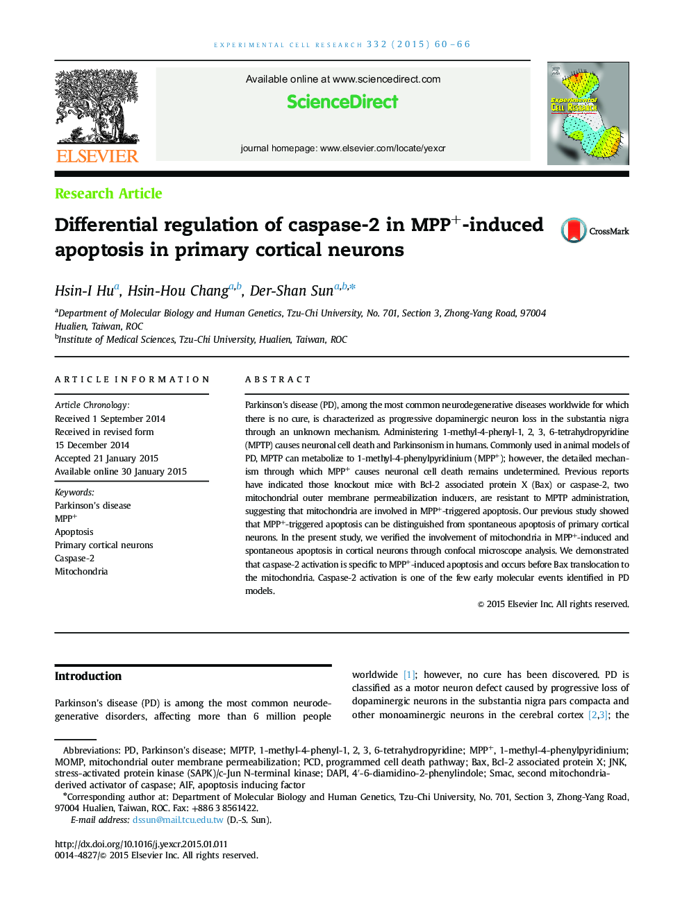 Differential regulation of caspase-2 in MPP+-induced apoptosis in primary cortical neurons