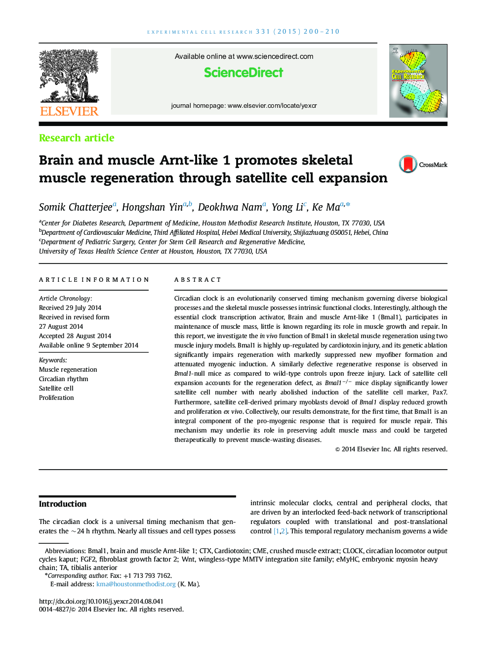 Brain and muscle Arnt-like 1 promotes skeletal muscle regeneration through satellite cell expansion