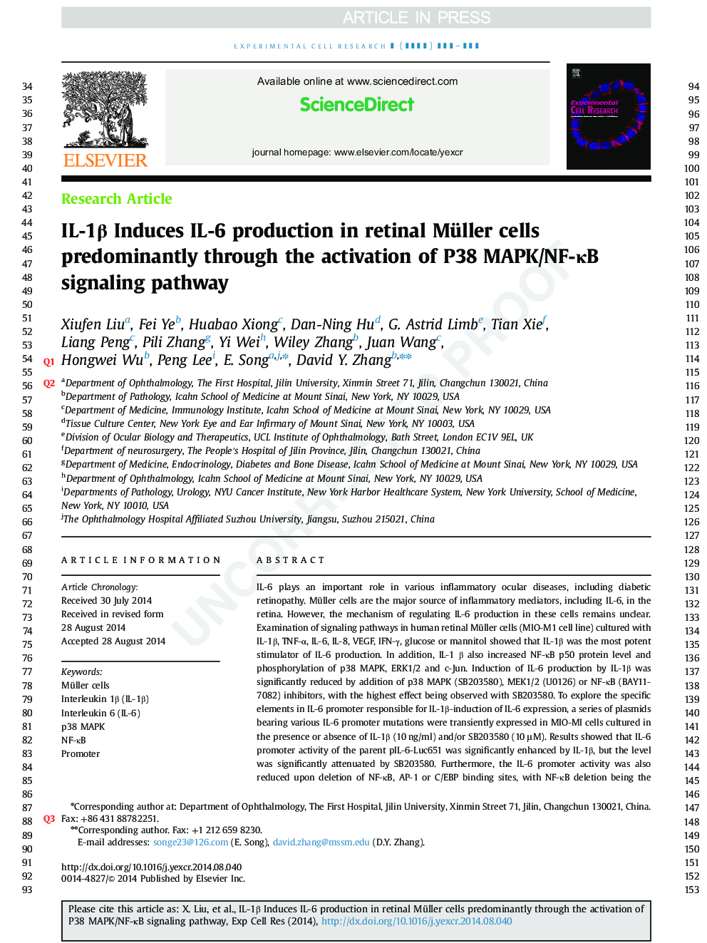 IL-1Î² Induces IL-6 production in retinal Müller cells predominantly through the activation of P38 MAPK/NF-ÎºB signaling pathway