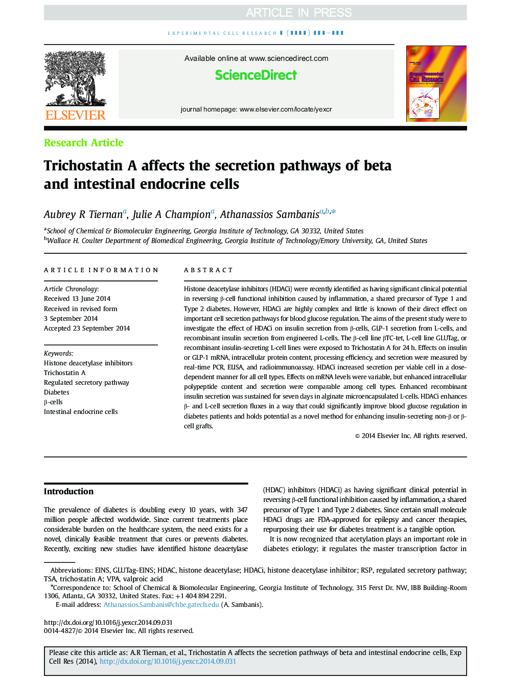 عکس صفحه اول مقاله: Trichostatin A affects the secretion pathways of beta and intestinal endocrine cells Trichostatin A affects the secretion pathways of beta and intestinal endocrine cells