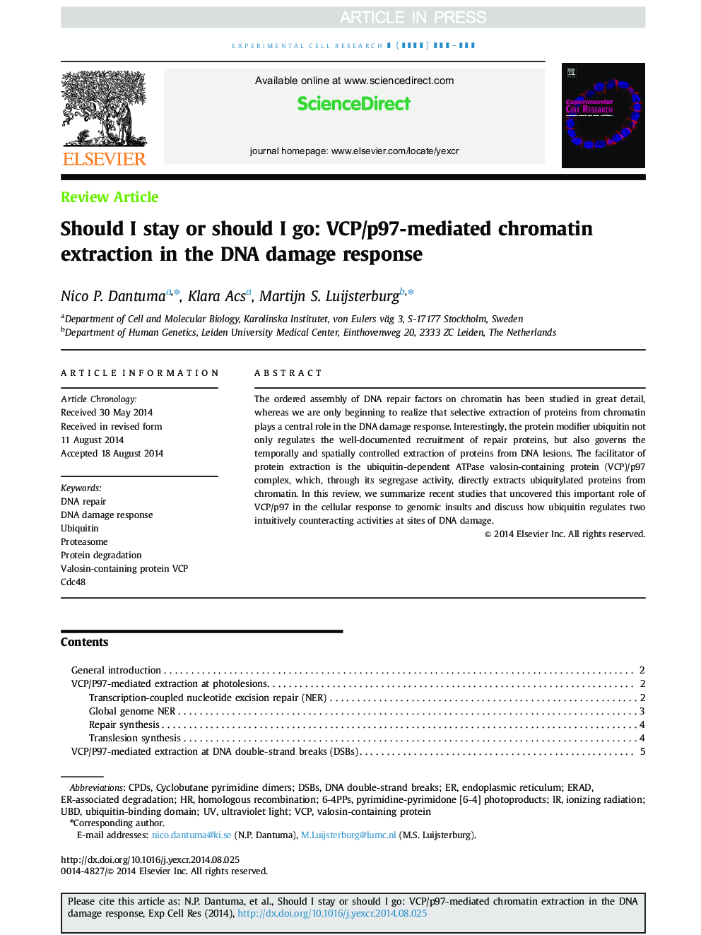 Should I stay or should I go: VCP/p97-mediated chromatin extraction in the DNA damage response