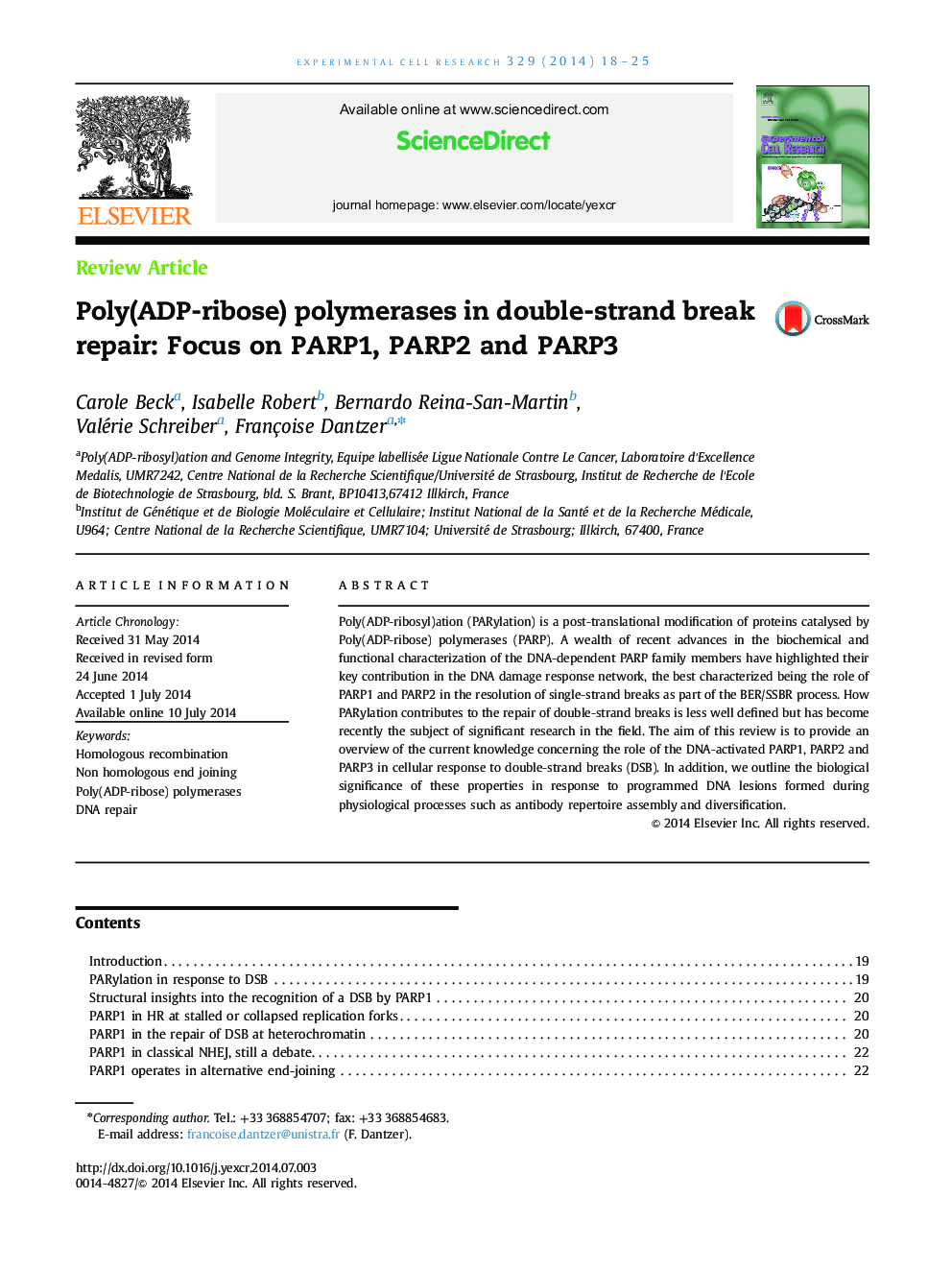 Poly(ADP-ribose) polymerases in double-strand break repair: Focus on PARP1, PARP2 and PARP3