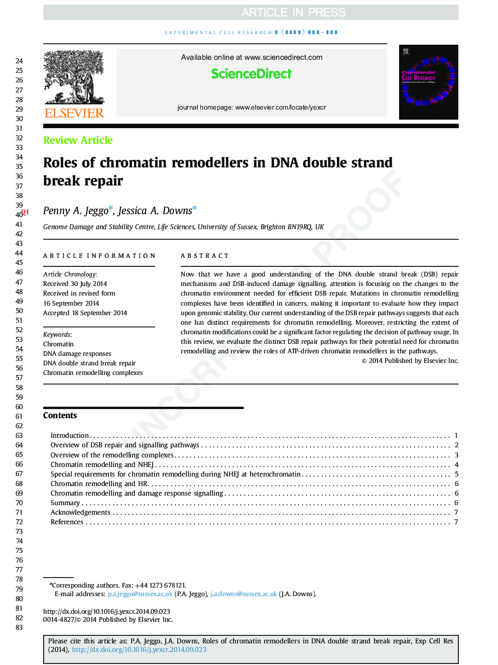 Roles of chromatin remodellers in DNA double strand break repair