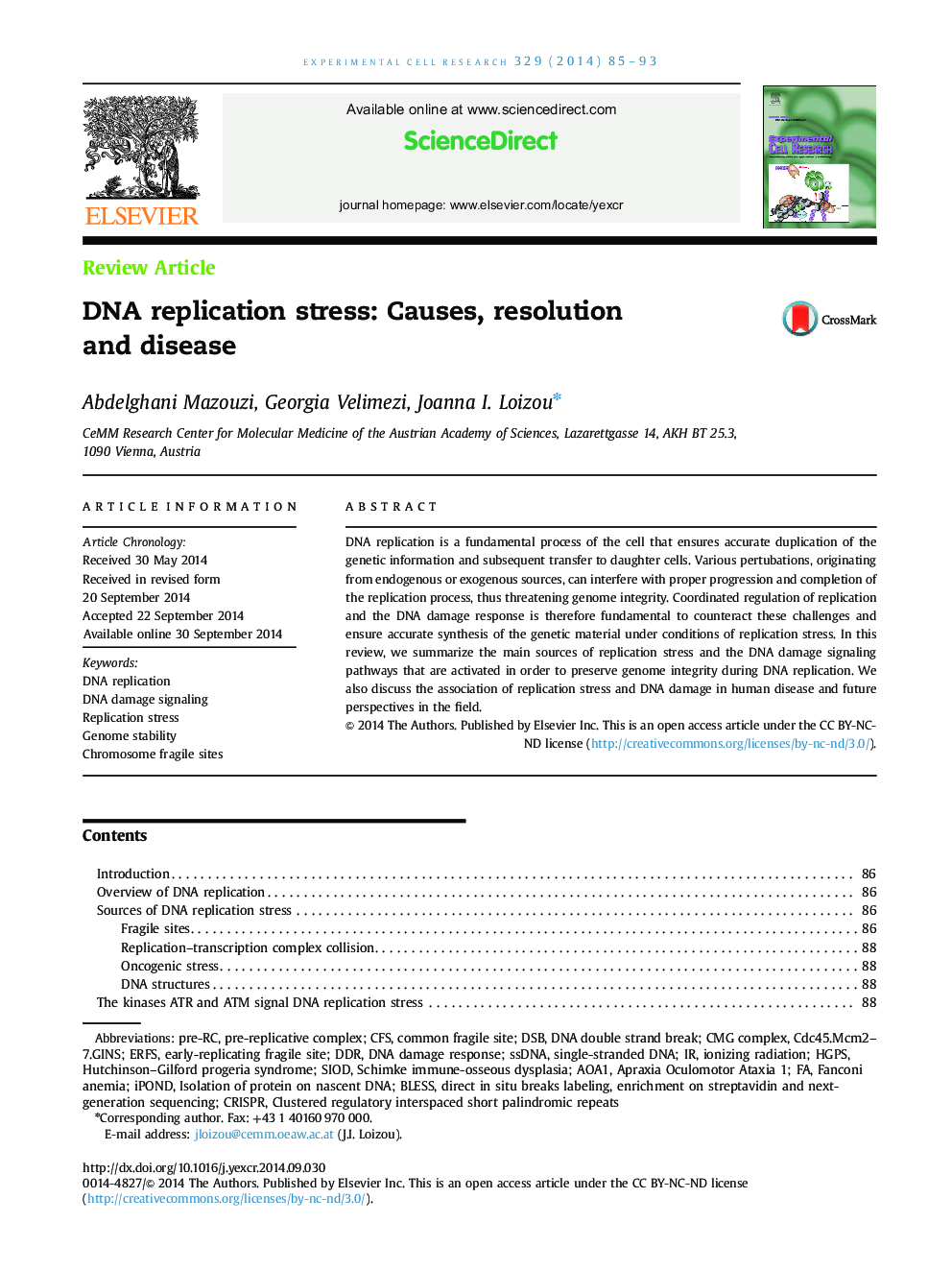 DNA replication stress: Causes, resolution and disease