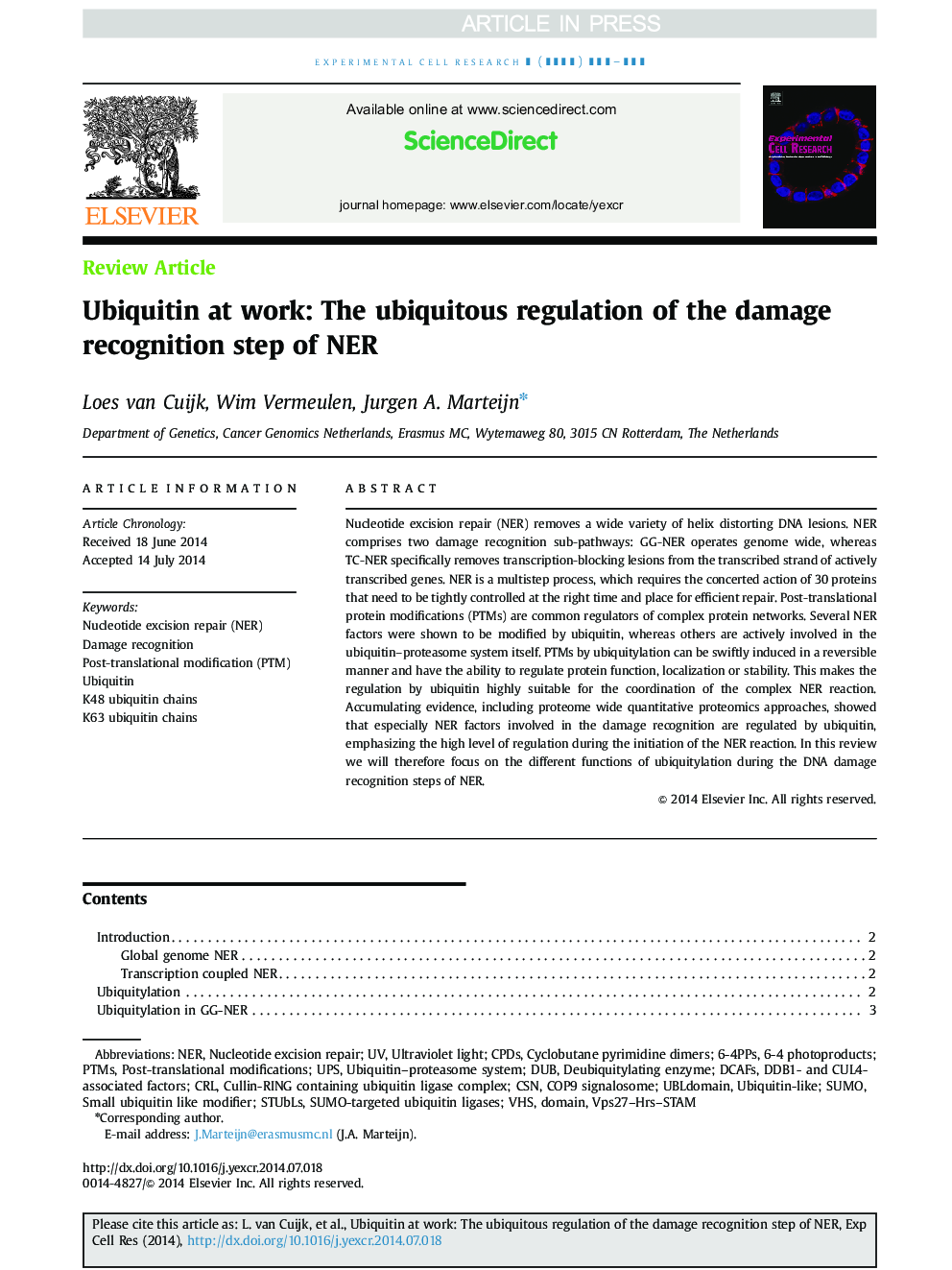 Ubiquitin at work: The ubiquitous regulation of the damage recognition step of NER